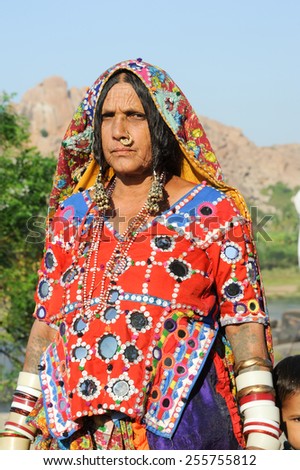 Hampi, India - 11 January 2015: Old indian woman on traditional dress