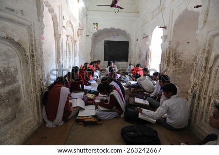 Khajuraho, India - 30 January 2015: Students studying in a classroom at Khajuraho on India