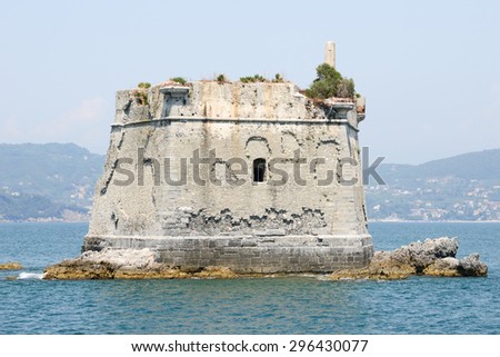 School tower at Palmaria island near Portovenere on cinque terre, Italy
