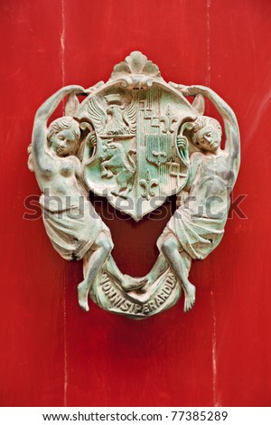 Decorative bronze door handle, Mdina, Malta