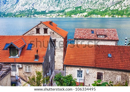 The old houses with view on the sea and mountains. Montenegro