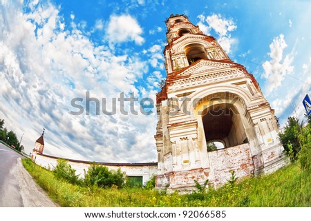 Old russian church under blue sky