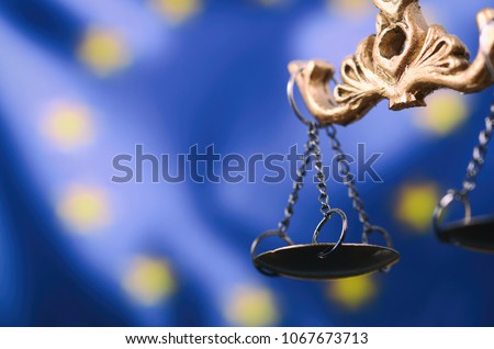 Similar – Image, Stock Photo Lady Justice and European Union flag. Symbol of law and justice with EU Flag