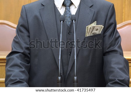 parliamentary speech , politician is speaking , Portrait of a politician, political metaphors , bribery concept