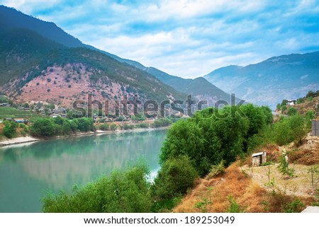 The beautiful nature with mountain and river (Shangri-La, China)