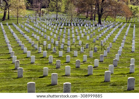 Headstones at the Arlington National Cemetery in Virginia, USA