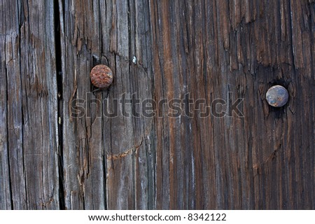 a macro picture of old wood and nail