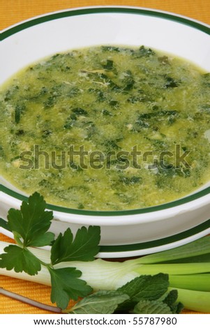 Delicious green herb soup with parsley