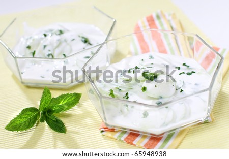 Fresh Oriental light yogurt salad with cucumber and mint