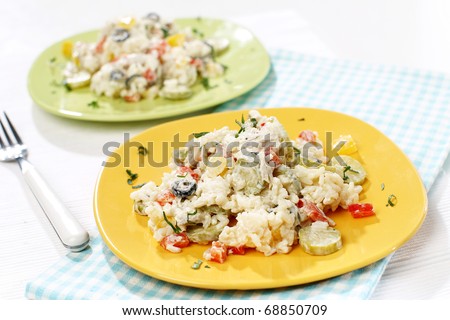 Delicious summer mackerel and rice cold salad