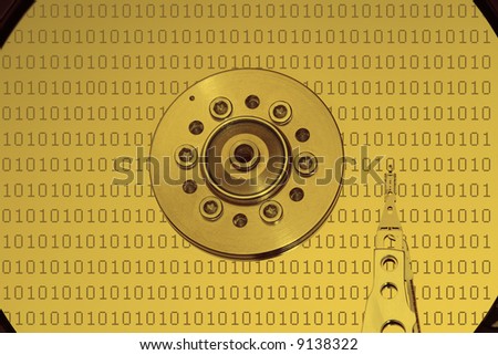 Surface of hard disk platter with binary data