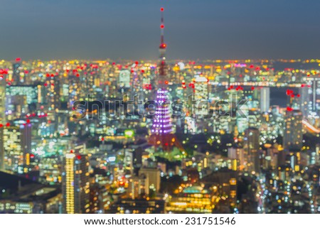 Tokyo skyline cityscape at night , Blurred Photo bokeh