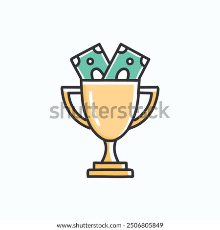 Gold trophy filled with money. A golden trophy with cash spilling out of it, symbolizing financial success and victory.