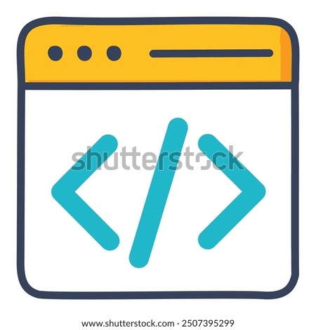 Web development coding icon. Colorful vector illustration of a browser window with code symbols, representing web development.