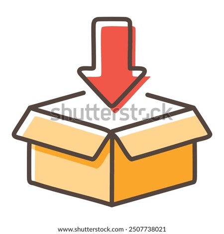 Package receiving icon. A visual representation of an open container with a downward arrow, symbolizing the concept of receiving a delivery.