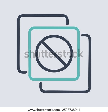 Prohibited icon with frames. A minimalist graphic showing a prohibitory symbol inside a square frame with two additional outlined squares behind.