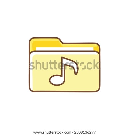 Music folder icon design. Yellow folder icon with a music note, depicting digital music storage.