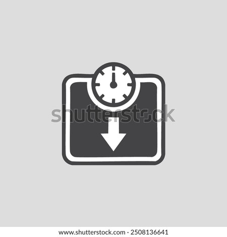 Weight loss scale icon. Simple icon design depicting a scale with a downward arrow, symbolizing weight loss and healthy lifestyle goals.