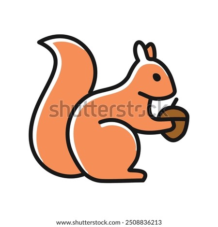 Cute squirrel holding acorn. A cartoon squirrel with a bushy tail is happily holding an acorn, symbolizing preparation for the cold months and the importance of resourcefulness.