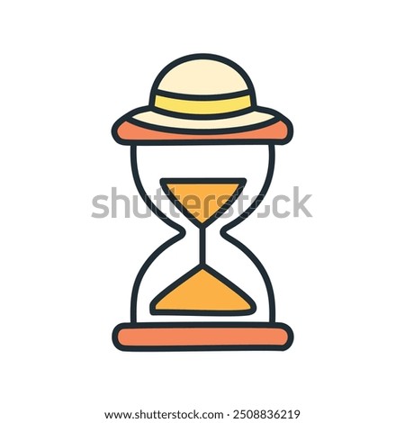 Hourglass with summer hat. A colorful hourglass with a summer hat on top, symbolizing the fleeting nature of time and the enjoyment of the season.