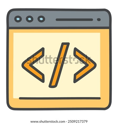 Web browser code icon. Simple illustration of a web browser window with code symbols, perfect for website design or development related projects.