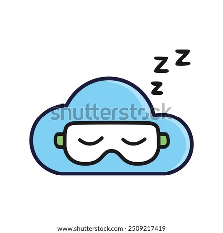 Sleeping cloud with eye mask. A cloud wearing a sleep mask, symbolizing a peaceful rest and a break from the daily grind. Perfect for representing relaxation, slumber, or dreaming.