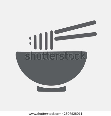 Noodles in bowl with chopsticks. Simple graphic of noodles being lifted from a bowl using chopsticks.