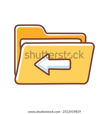 Folder back arrow. Yellow folder with a left arrow icon, symbolizing returning to a previous location or undoing an action.