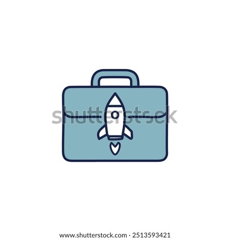 Business launch rocket icon. Modern illustration of a briefcase with a rocket taking off symbolizing business growth and success.