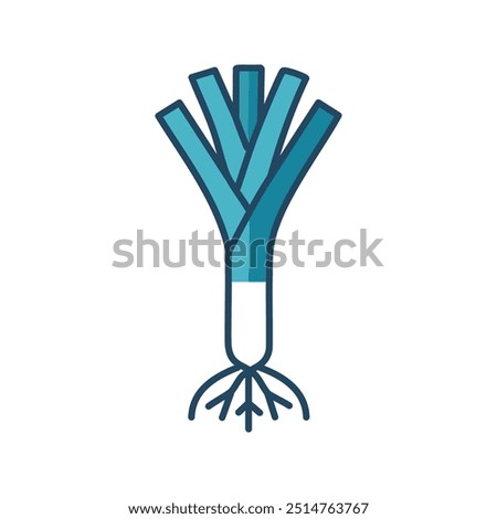 Leafy vegetable. Illustration of a leek with roots, representing growth, freshness, and culinary use.