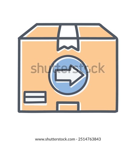 Return package icon. Cartoon illustration of a cardboard box with a left arrow, symbolizing a return or refund.