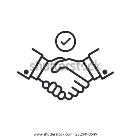 Approved agreement. Handshake with a check mark, representing successful agreement and completion.