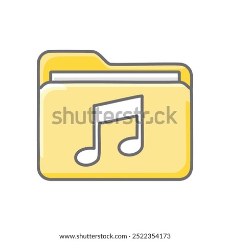 Music folder icon. Yellow folder icon with music note symbol. Represents digital audio storage.