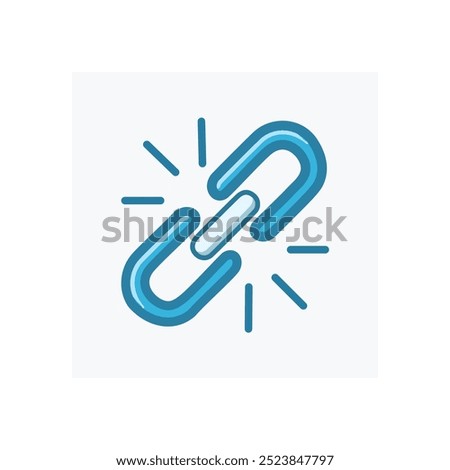 Broken link icon. Blue chain link icon, broken, disconnected, signifying interruption, problem, or failure.