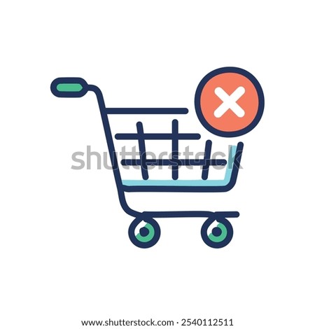 Empty shopping cart, no purchase. Rejected purchase, canceled order, shopping failure.  Illustrates a lack of sales or consumer rejection.