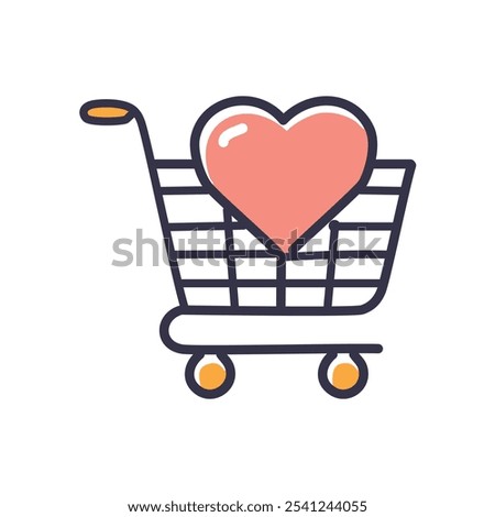 Heartfelt shopping cart. Love's in the basket!  Illustrates passionate shopping, gifting, or charitable donations.