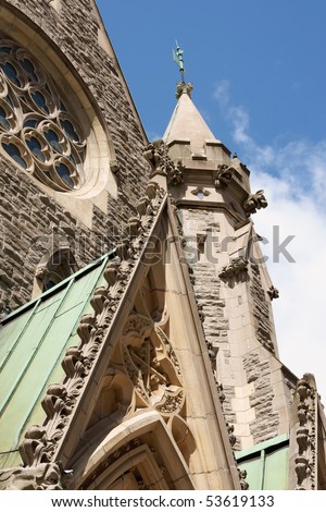 Detail of Christ Church Cathedral, the first Anglican church in Montreal.