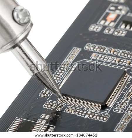 Microcircuit fixed with soldering iron - sharp photo - 1 to 1 ratio