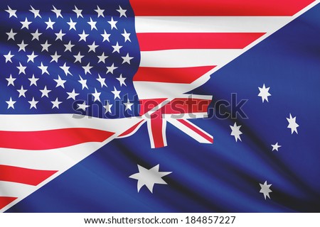 Flags of USA and Australia blowing in the wind. Part of a series.