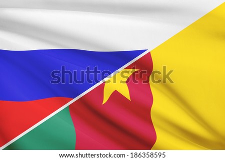 Flag of Russia and Cameroon blowing in the wind. Part of a series.