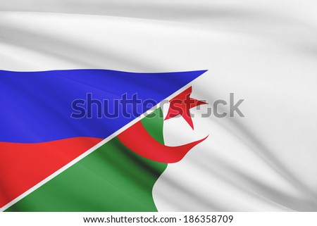 Flag of Russia and Algeria blowing in the wind. Part of a series.