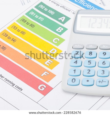 Neat calculator with energy efficiency chart - studio shot
