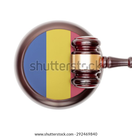 National legal system concept with flag on sound block  - Romania