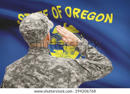 Soldier saluting to USA state flag conceptual series - Oregon