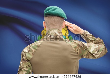 Soldier saluting to US state flag series - Vermont