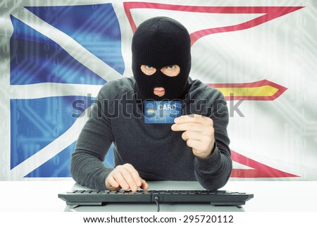 Hacker with Canadian province flag on background - Newfoundland and Labrador