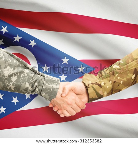 Soldiers handshake and US state flag - Ohio