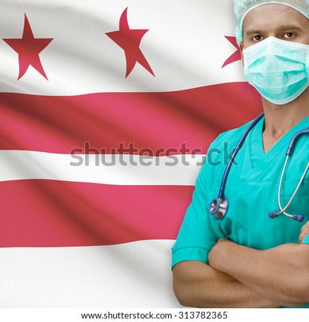 Surgeon with USA states flags on background - District of Columbia