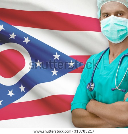 Surgeon with USA states flags on background - Ohio