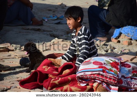 Kathmandu Napal - May 12 2015 : Depress boy after earthquake disaster